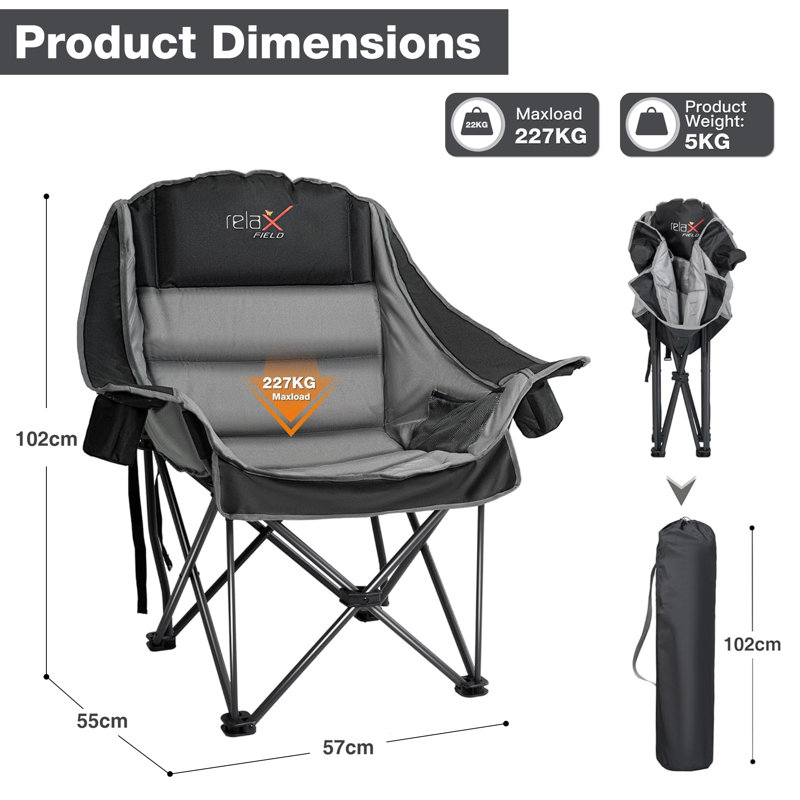 Folding Camping Chair, Black/Grey