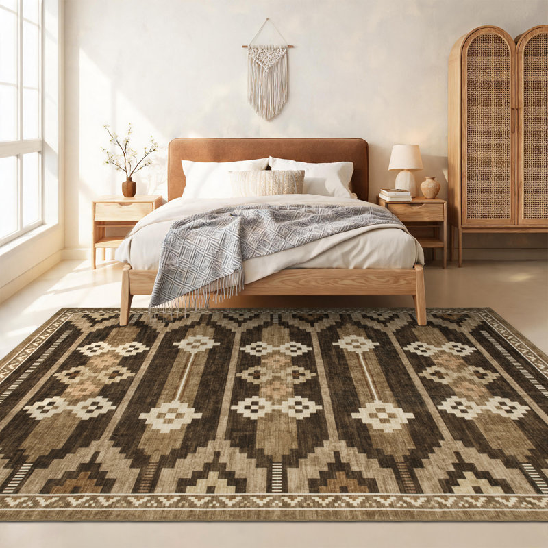 Tapis sud-ouest 5 x 7 po, tapis antidérapant, lavable et antidérapant, Brown