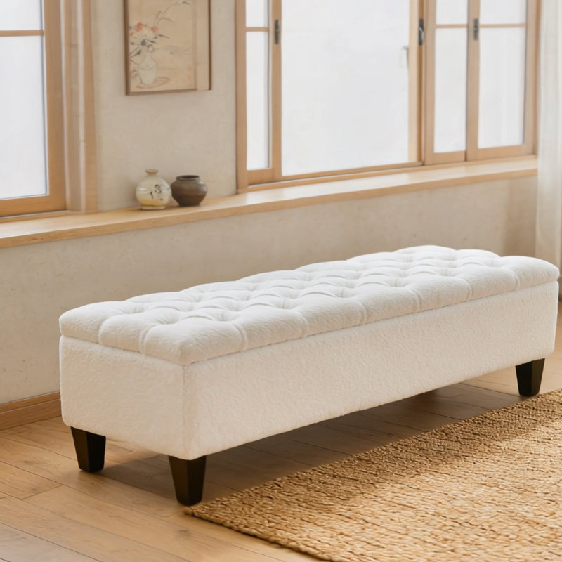 Banc de rangement rembourré Amalfi, Boucle blanc, 16,33 po H x 50,75 po x P 17,5 po