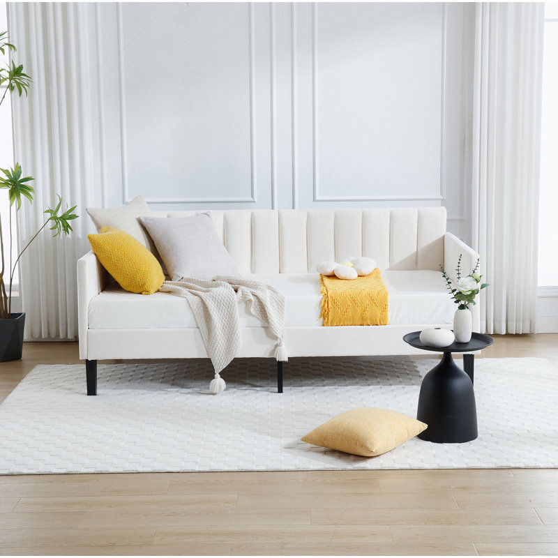 Lit de jour rembourré en velours beige Elena