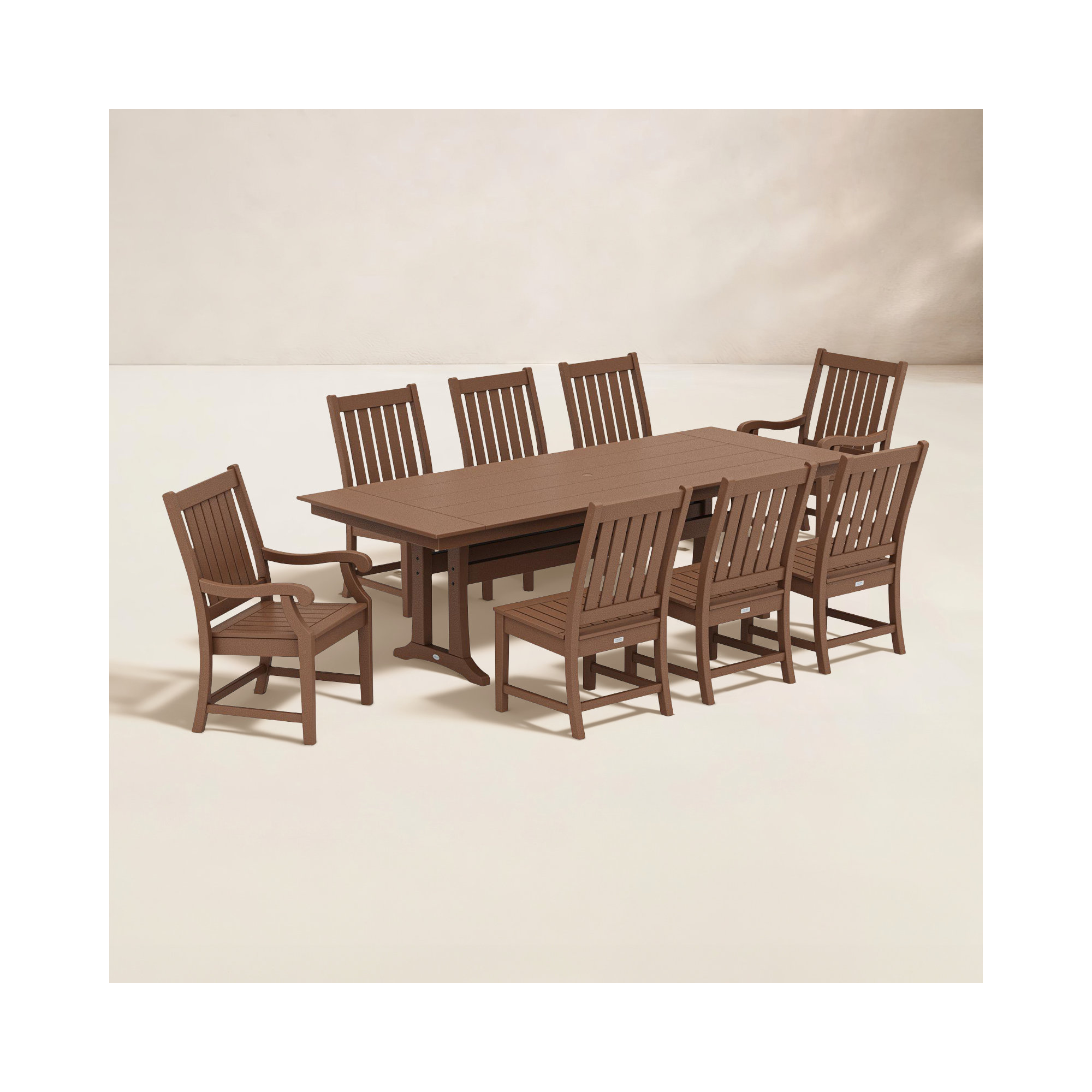 POLYWOOD x Birch Lane Verlyn 9-Piece Farmhouse Dining Set with Trestle Legs, Teak