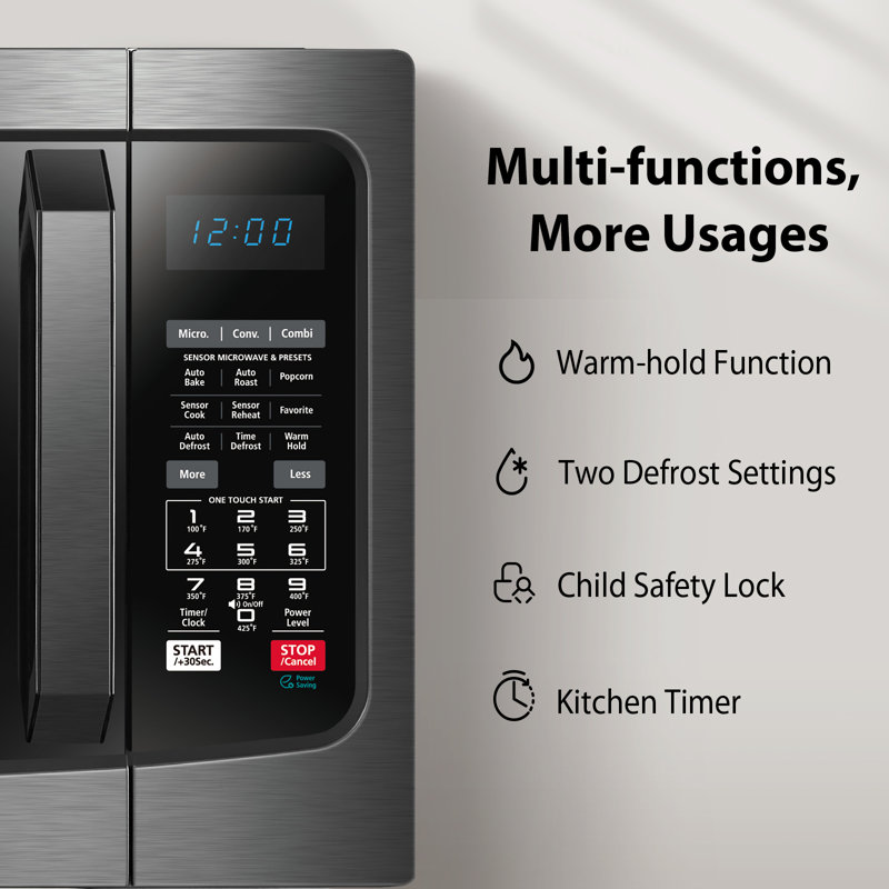 Micro-onde de comptoir 3-en-1, capteur, convection, combiné TOSHIBA, 1,5 pi³ Ct., 1000W, Noir