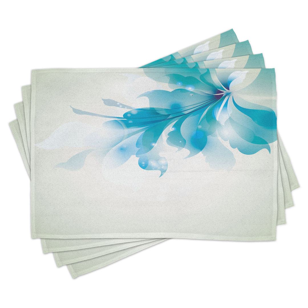 Platzdeckchen 4er-Set, blaue Ombre-Blumen, hellblau und weiß