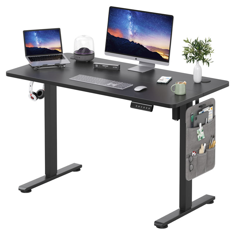 Electric Height Adjustable Home Office Standing Desk, Black, Black, 120cm W x 60cm D