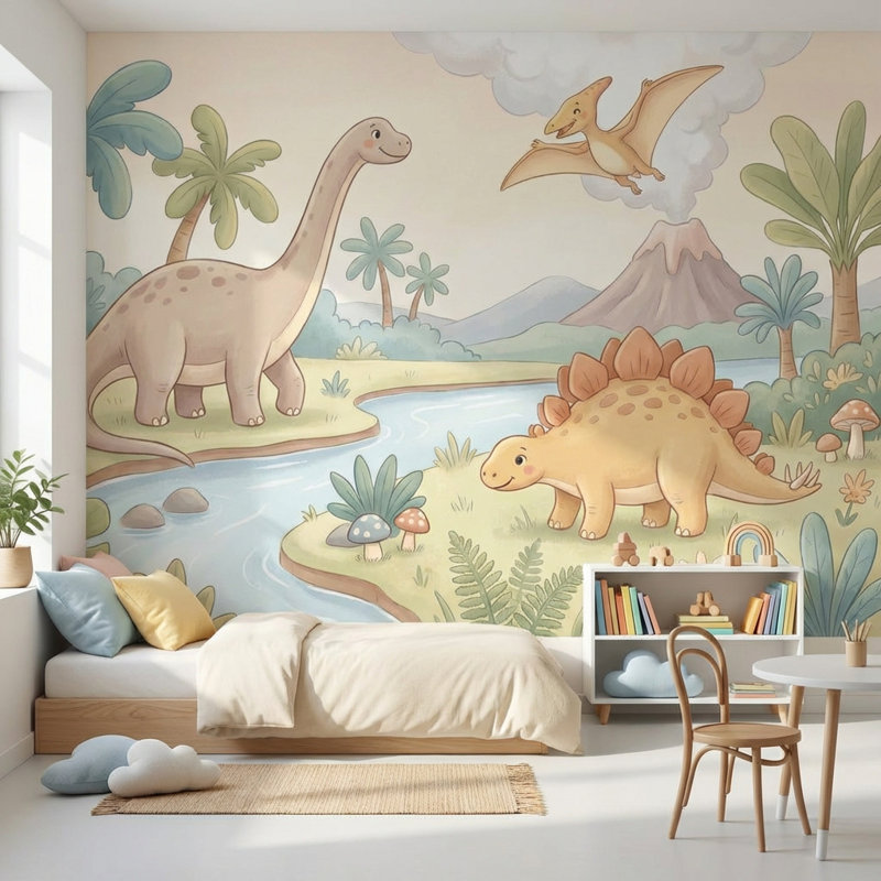 Papier peint dinosaures, Non tissé non collé, 200 po x 120 po
