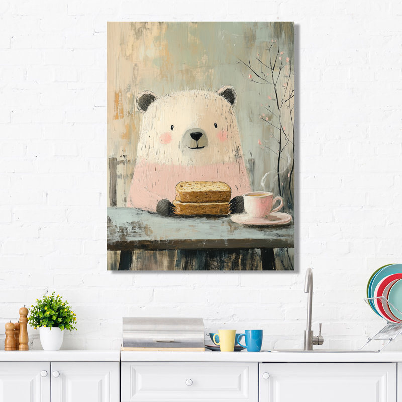 Toast au miel et thé - Impression sur toile Ours, H 40 po x l 30 po, Toile tendue