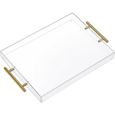 Plateau de service transparent en acrylique avec poignées dorées, grand plateau décoratif pour table basse, cuisine, boissons et rangement