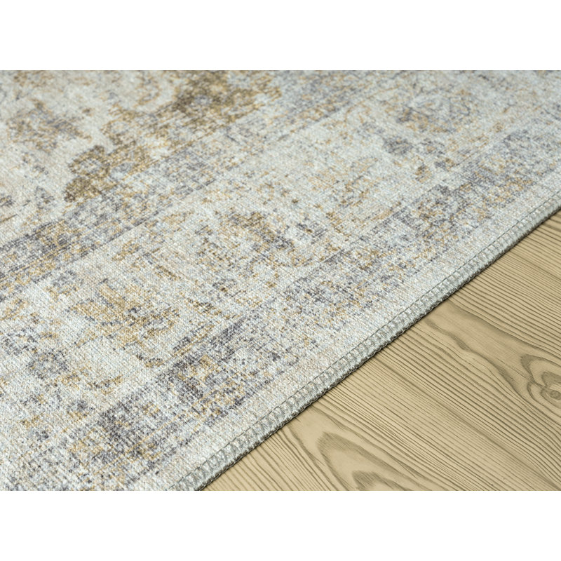Kensington Washable Gold Area Rug, Rectangle 2'7" x 7'3"