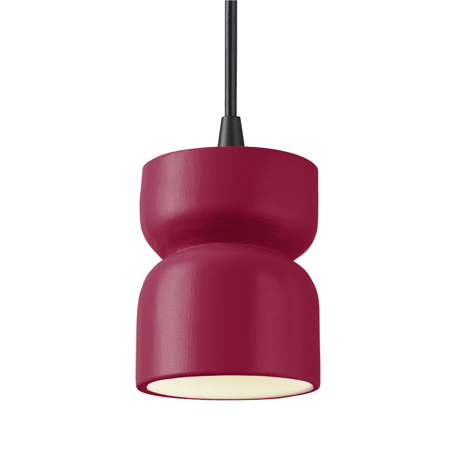 Leni Ceramic Hourglass Single Pendant , Cerise, Matte Black