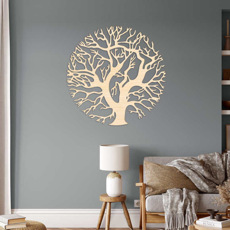 Abstrait art mural circulaire d'arbre - ACM blanc (46 po x 46 po), H 32 po x l 32 po x P 0,25 po, Argent