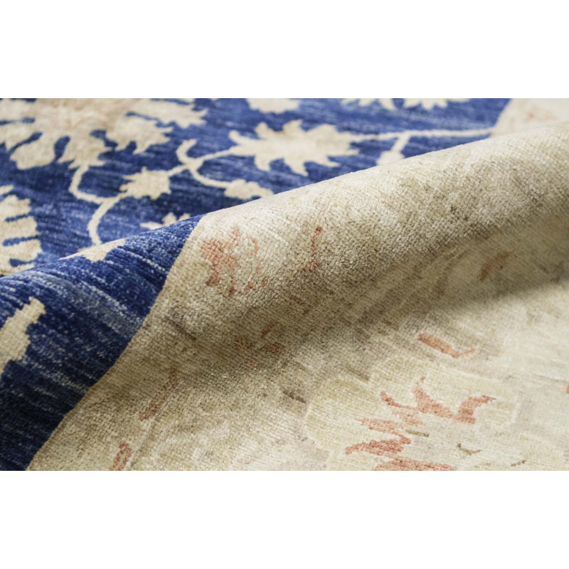 Hand-Knotted High-Quality Blue and Beige Area Rug