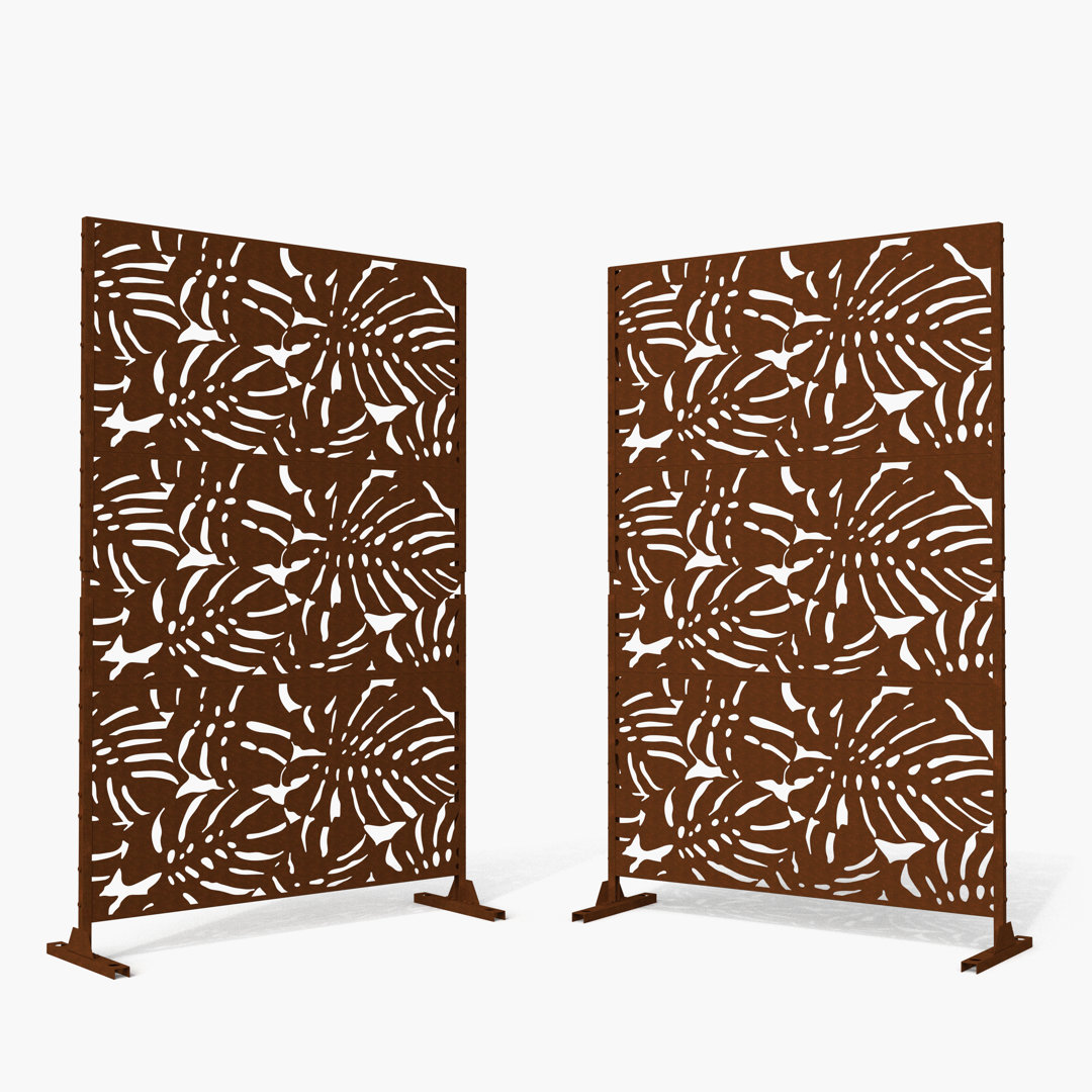 Stanaford Free-Standing Outdoor Privacy Metal Screen with Elegant Leaf Pattern (Set of 2) Pia Ricco 
