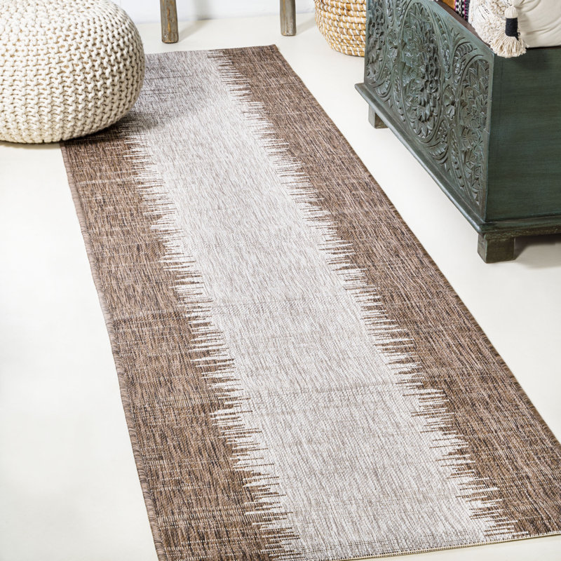 Jerail Modern Strie' Brown/Beige Indoor/Outdoor Rug, Runner 2'2" x 10'