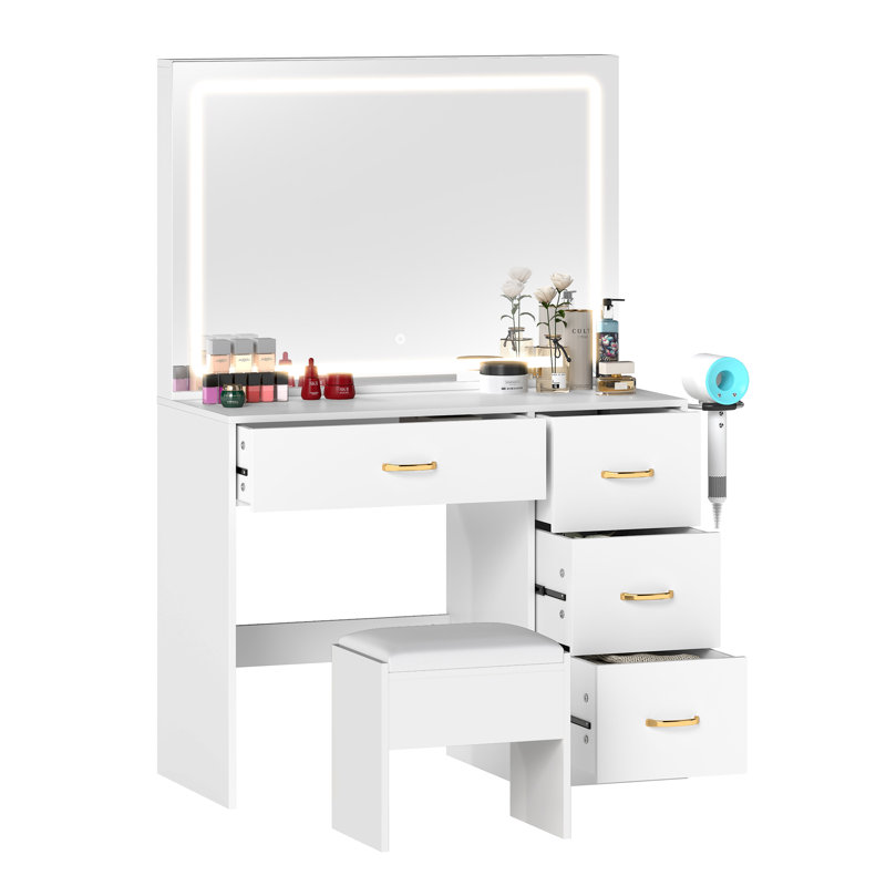 Dajanea Dressing Table with Mirror，Makeup Vanity Table Set for Bedroom, White