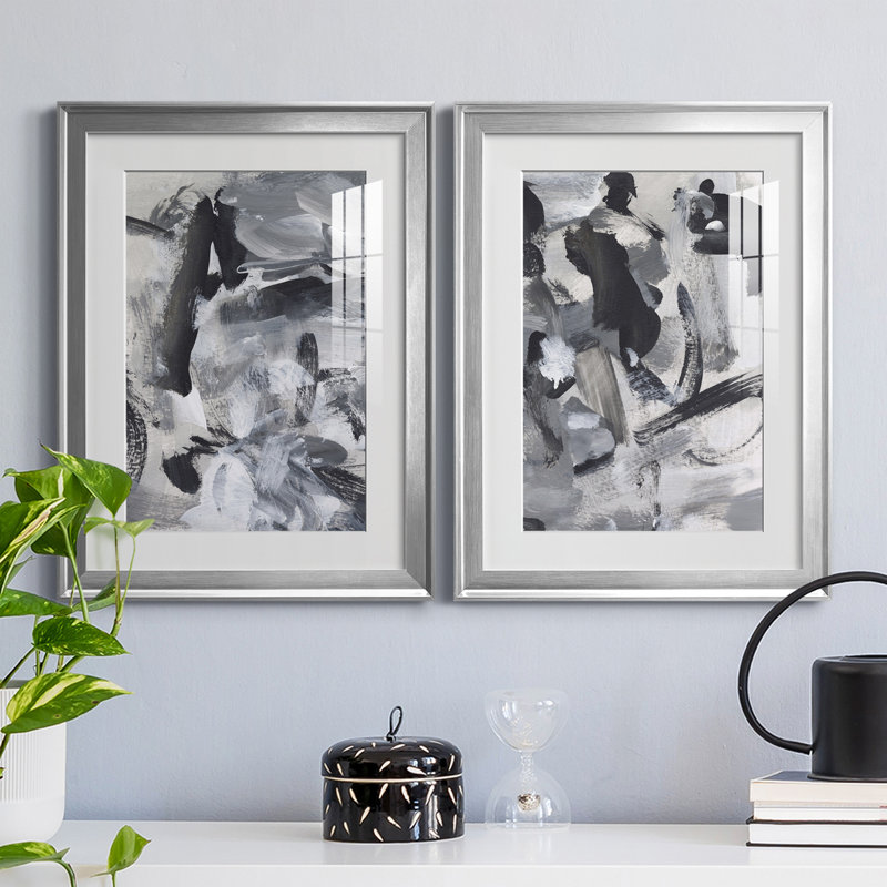 «Black & White Mix III», ensemble de 2 impressions encadrées, Cadre argenté, H 24,5 po x l 18,5 po x P 1,25 po