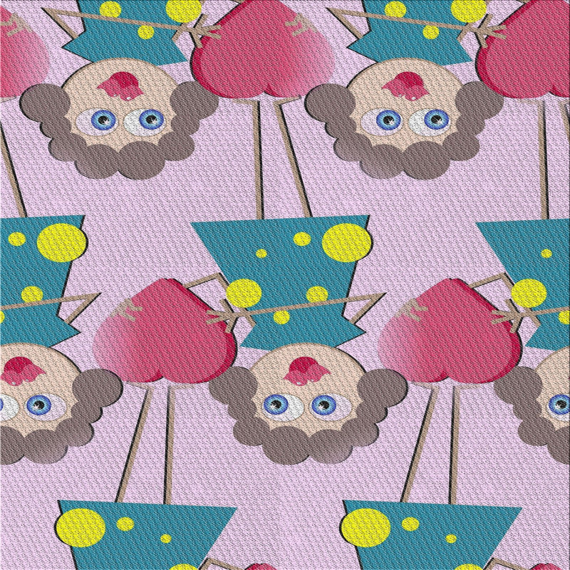 Tapis mauve/rouge/vert à motifs, Carré 5 pi