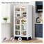 Armoire de rangement 65 po en métal blanc avec portes transparentes, tablettes réglables et roulettes pour la salle à manger