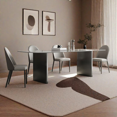 Italian Rock Slab Dining Table and Chair Set