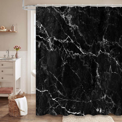 Rideau de douche noir et blanc avec 12 crochets