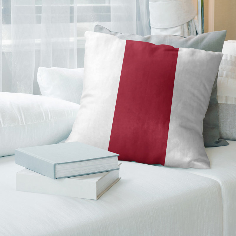 Housse de coussin, 18 po x 18 po, Blanc / Rouge, Polyester filé