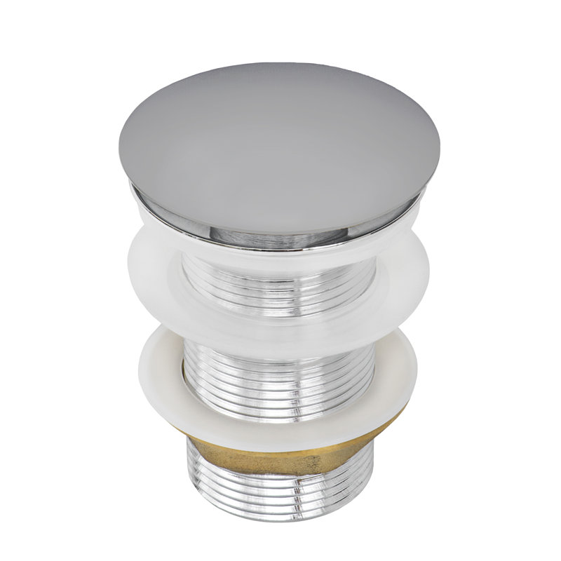 Ruvati Ceramic Top Push Pop-up Drain for Bathroom Sinks without Overflow, Silver