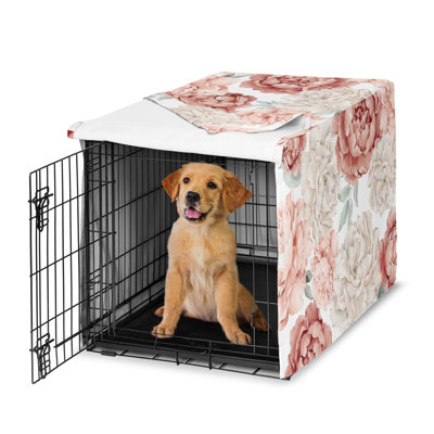 Peony Floral Garden Pink and Ivory Dog Crate Kennel Cover 36in. by Sweet Jojo Designs