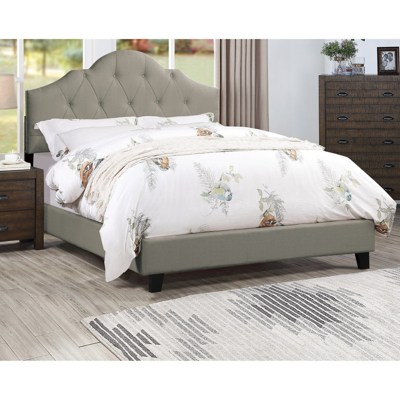 Grand lit moderne, tête de lit tapissier grise, cadre de lit arqué en bois, lit réglable avec couleur