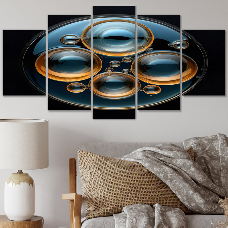  «Abstract Blue Globe Orbital Elegance I - Modern Wall Art géométrique salon - 5 panneaux