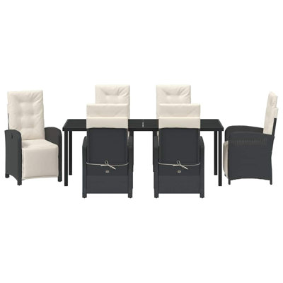  Ensemble de salle à manger de jardin avec coussin 7 pièces en rotin de polyester noir