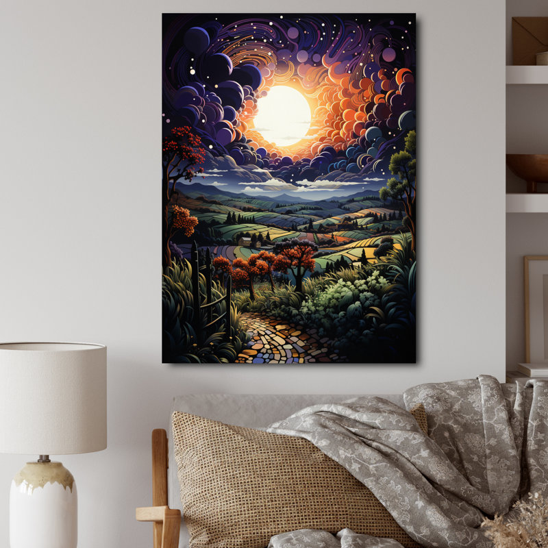 Un joli vignoble au coucher du soleil I, H 32 po x l 24 po x P 1 po, Toile tendue