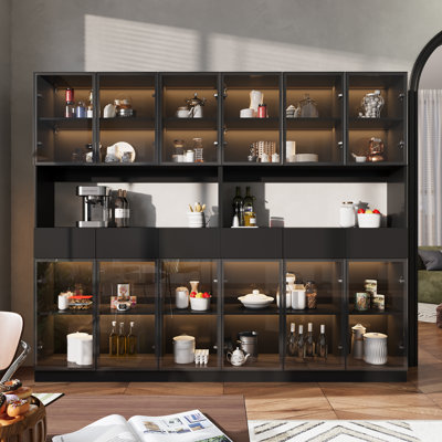 94.4" Wide Large Glass Door Display Stand With LED Lighting & Drawers by Latitude Run