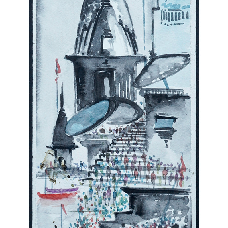 Visiteurs à Varanasi Ghat | Aquarelle | Par Shiva Pandey