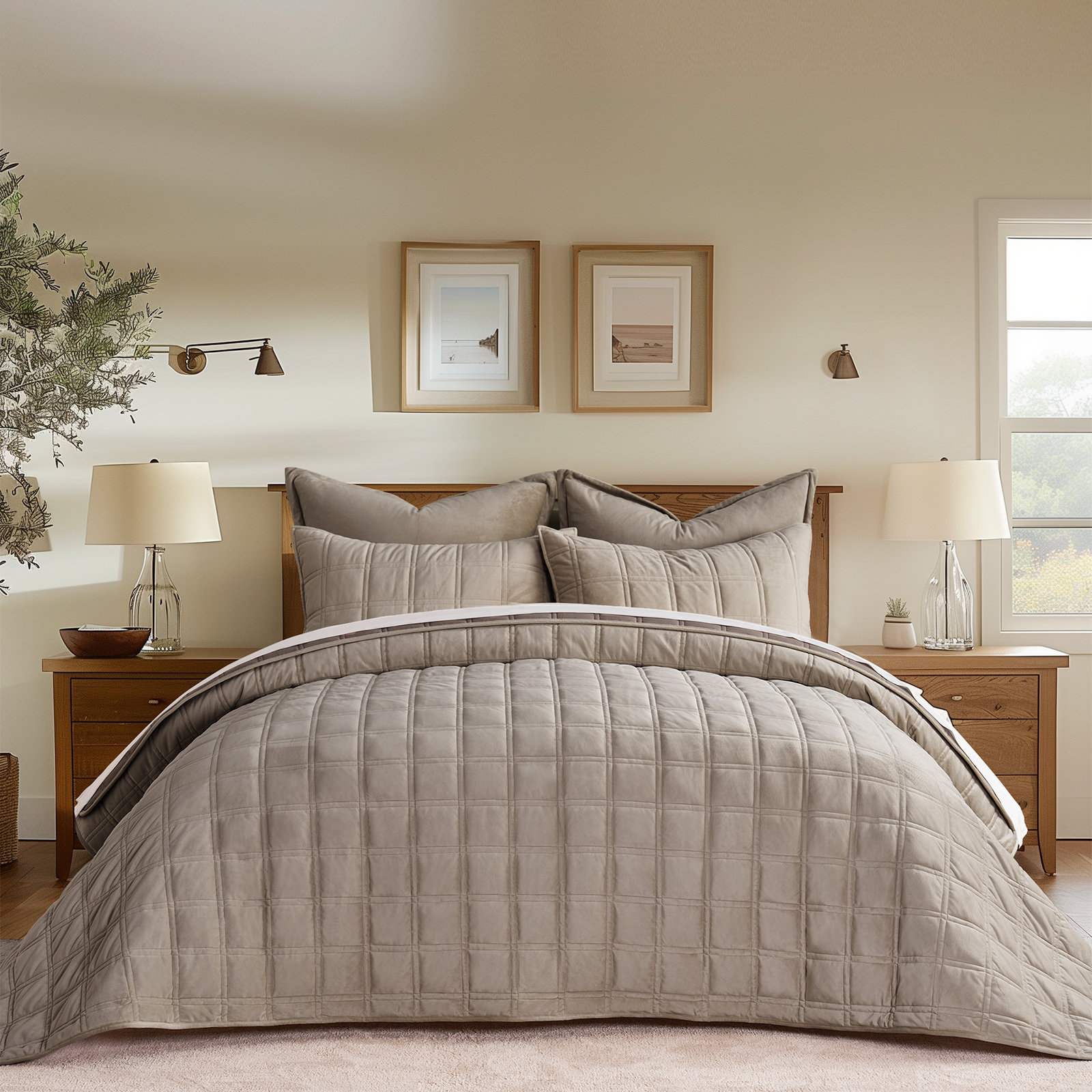 Velvet Quilt Set, Mocha Brown, King Quilt + 2 King Shams