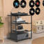 Meuble multimédia de coin à 4 niveaux avec tablettes réglables en hauteur, armoire audio-vidéo pour tourne-disque, console de jeux, téléviseur et centre de divertissement