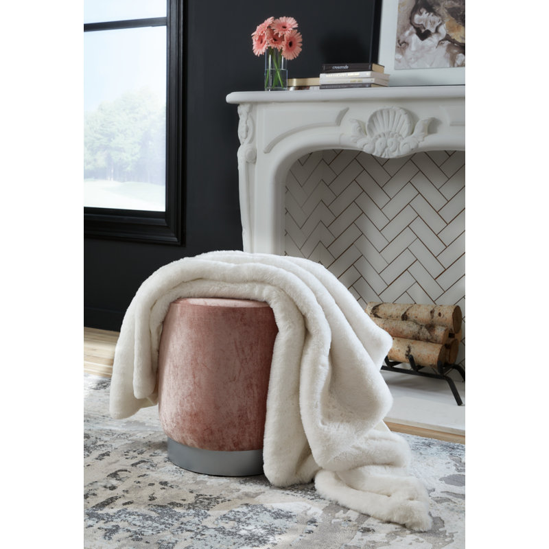 White Faux Rabbit Fur Reversible Throw Blanket 50 x 60 Inch