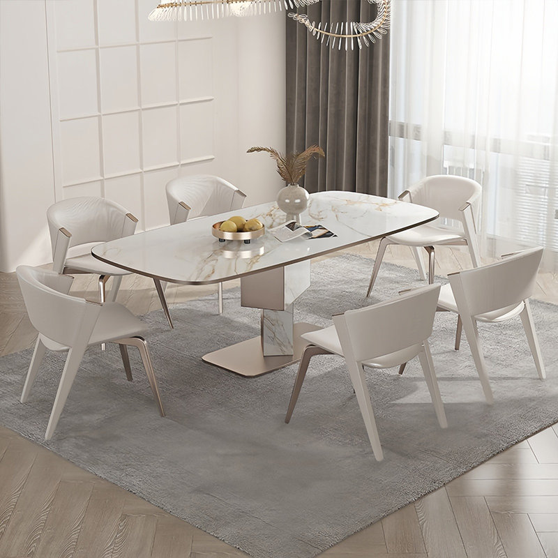 Simple Rectangular Rock Slab Dining Table Sets, 29.5"H x 70.8"L x 35.4"W