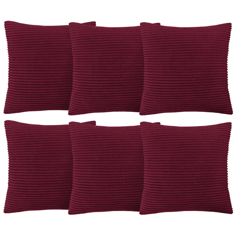 Aspire Homeware Striped Square Velvet Cushion Cover, Red, Pack of 6