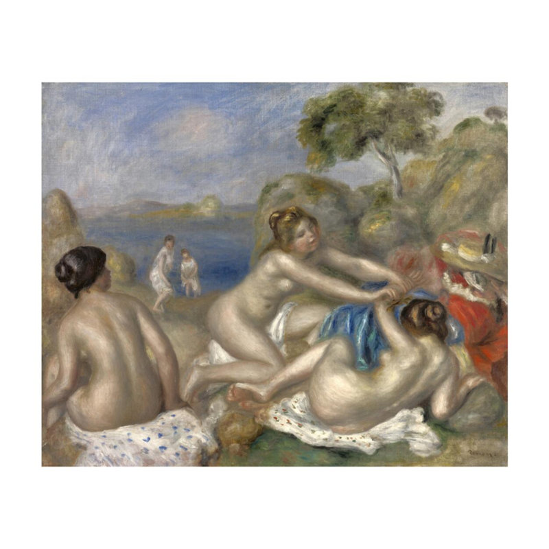 Baigneurs jouant avec un crabe (Trois baigneuses au crabe) par Pierre-Auguste Renoir - Estampe numérique, H 16 po x l 20 po