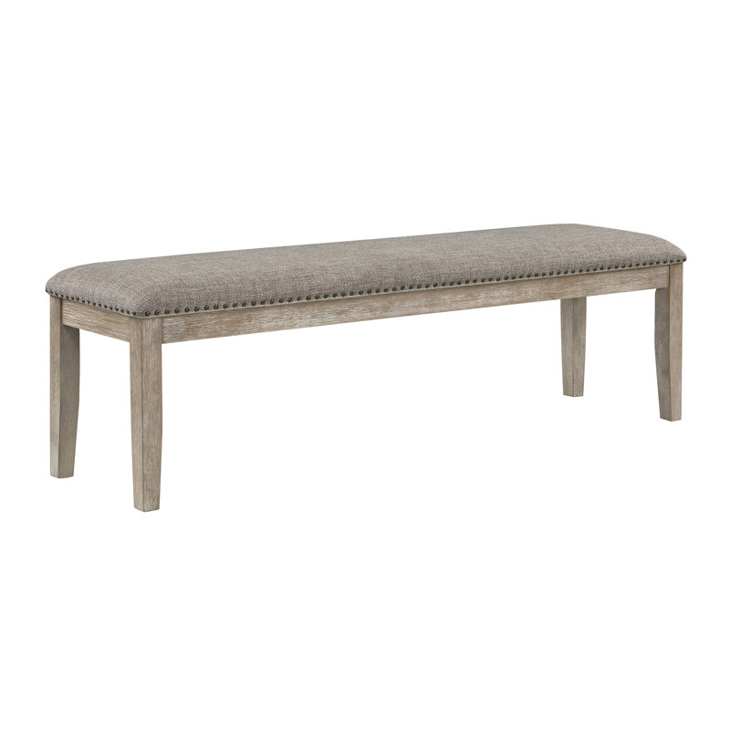 Banc de salle à manger rembourré en tissu traditionnel, garniture cloutée, finition bois et gris | Idée de cadeau, Gris clair