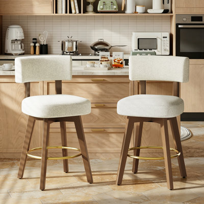 Tabouret de bar pivotant rembourré avec structure en bois massif et repose-pieds plaqué or