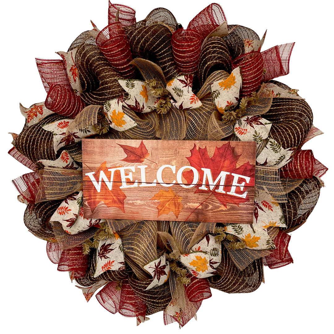 Fall Wreath With Colorful Leaves Welcome Sign The Holiday Aisle®