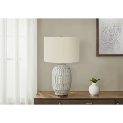 Lighting, H 24 po, lampe de table, résine crème, abat-jour ivoire / crème, transitionnel