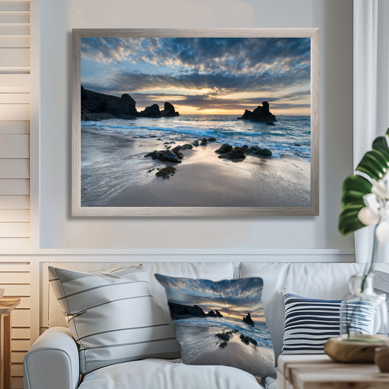 Magnifique baie de Porthcothan - imprimé bord de mer, H 12 po x l 20 po, Impression encadrée, Argent argent