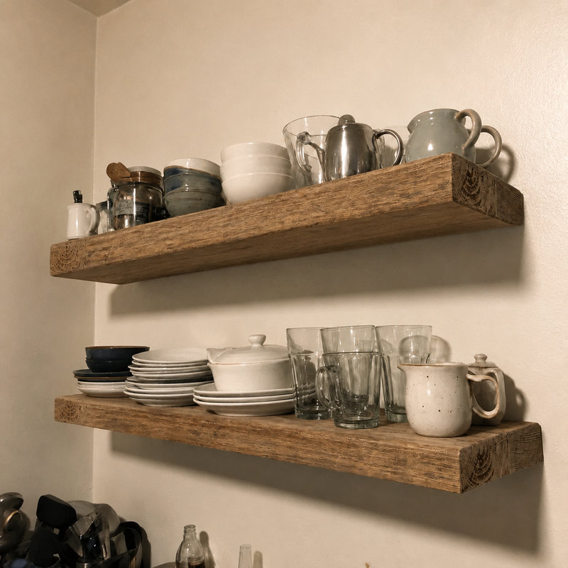 Tablette flottante murale en bois de pin récupéré rustique 2 pièces, 1.4“ H x 24” W x 8" D, Natural