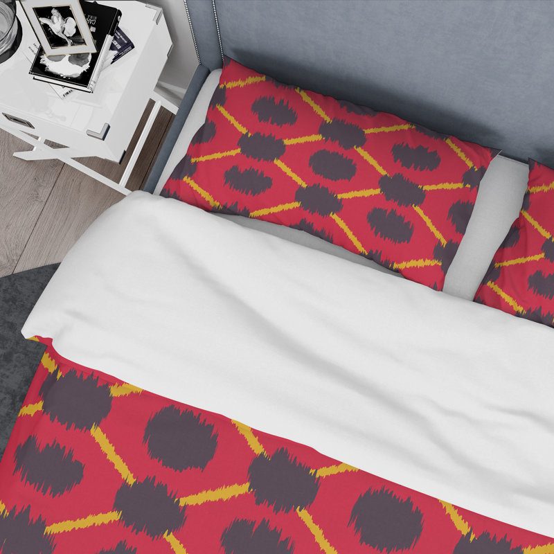 Red Ikat Ogee - Ensemble de housse de couette à motif, Housse de couette pour très grand lit et 2 très