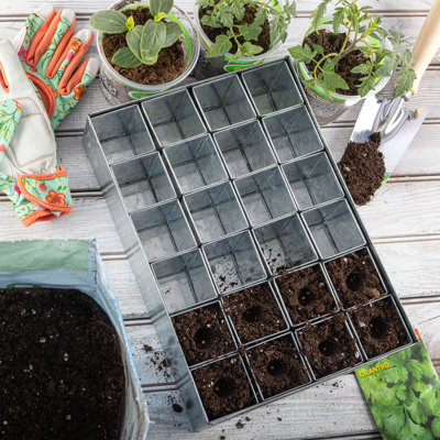 Seed Starter Tray - Galvanized Steel Metal Seedling Tray with 24 Plant Starter Pots for Planting Seeds - Germination Kit for Sprouting, Greenhouse Acc