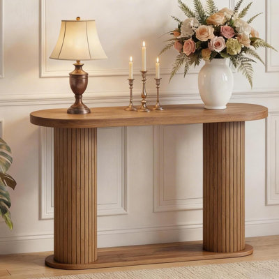 Fluted Console Table, 42.5 Inch Narrow Wood Entryway Table with Storage Shelf, Sofa Table Behind the Couch, for Hallway, Living Room, Foyer, Entrance, Brown