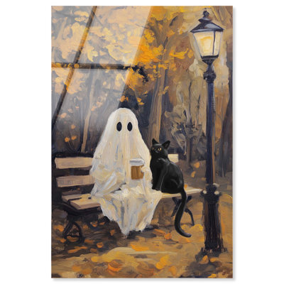 Ghost and Cat at the Park Acrylic Print Halloween Art Decor by Art Remedy, Ready to Hang, 36 x 54