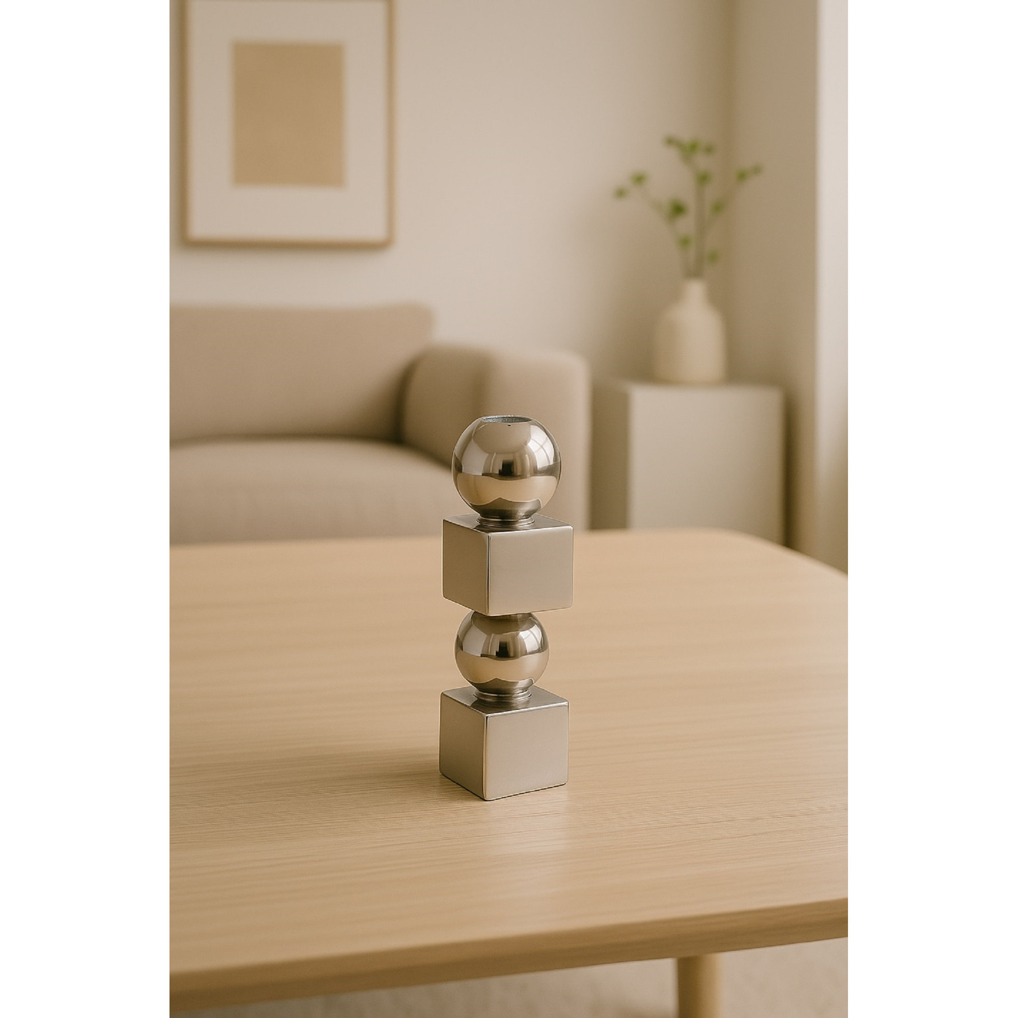 Aluminium Candle Holder Med, 8" H x 2" W x 2" D, Silver