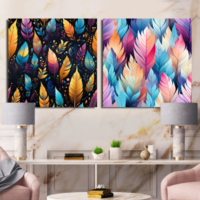 Tribal Dreamscape Feather Boho Motif III - Botanicals abstraits ensemble de collage carré